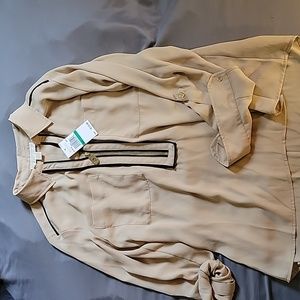 Michael kors full-3/4 sleeve blouse. Tan with black trim and gold accents